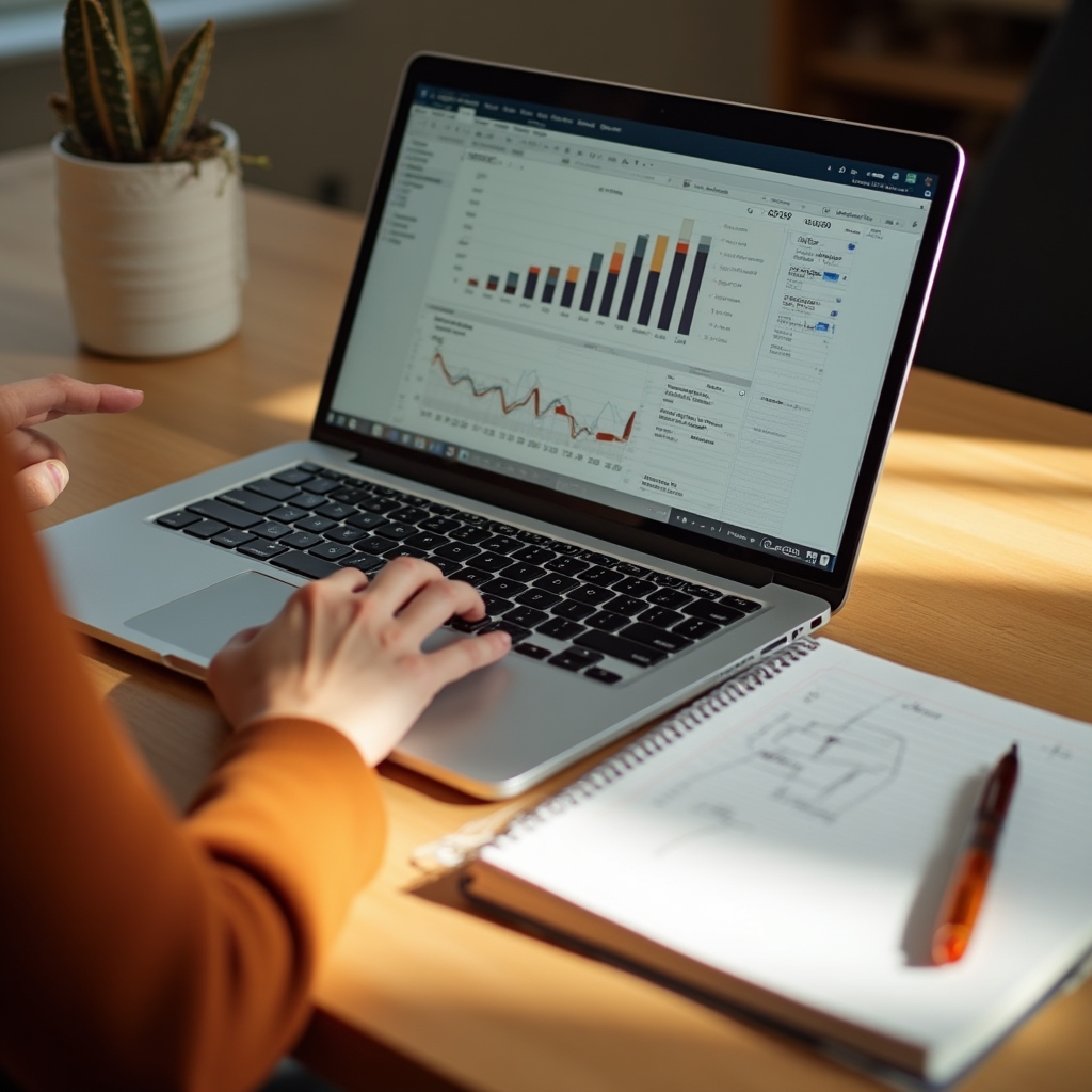 Laptop open on a desk showing a spreadsheet dashboard used to sketch a demo report makeover